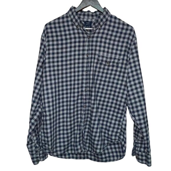 J.Crew 100% Cotton Brushed Twill Blue Grey Check Button Down Flannel Shirt Large - Picture 1 of 8